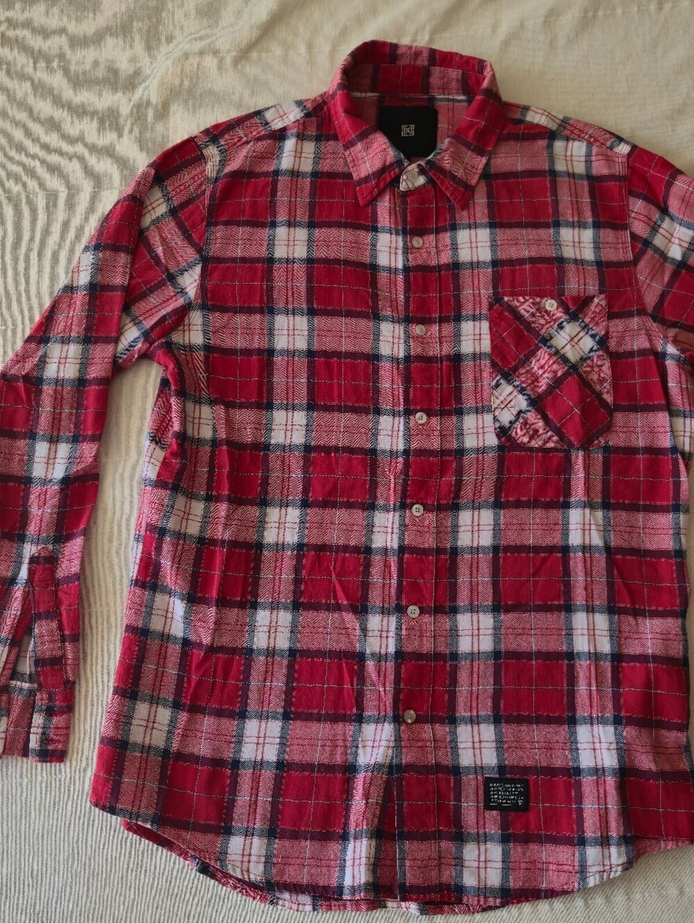 KREW SKATER STREETWEAR Men's Red Plaid Long Sleeve Button-Up Shirt XL